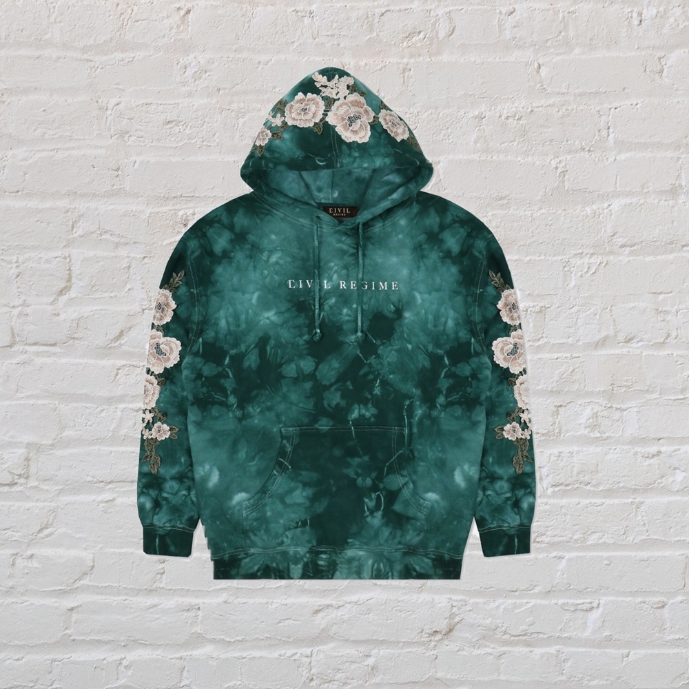 Civil Regime lace rose and emerald tie-dye hoodie
